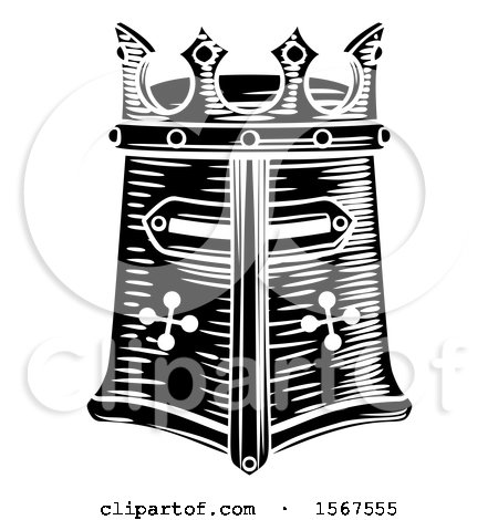 Clipart of a Black and White Knights Great Helm - Royalty Free Vector Illustration by AtStockIllustration