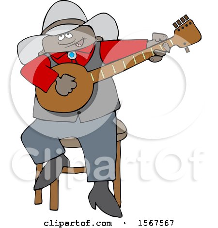 Clipart of a Cartoon Black Cowboy Playing a Banjo - Royalty Free Vector Illustration by djart