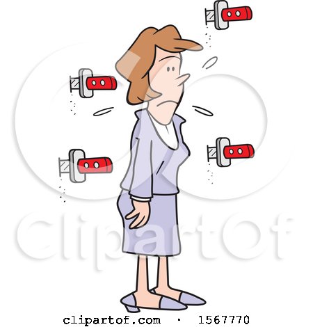 Clipart of a Day in the Life of a Woman, Showing a White Lady Surrounded by Knives in the Wall - Royalty Free Vector Illustration by Johnny Sajem