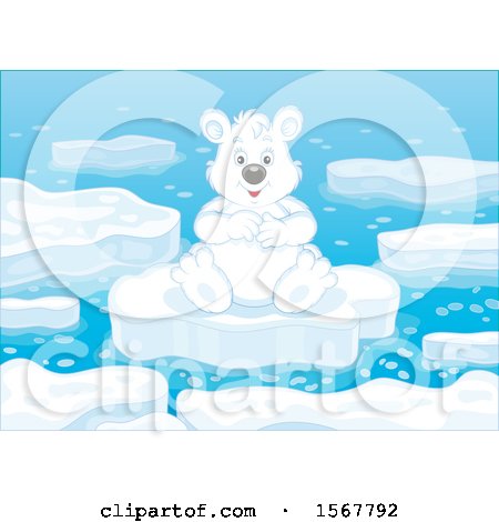 Clipart of a Polar Bear Sitting on Floating Ice - Royalty Free Vector Illustration by Alex Bannykh