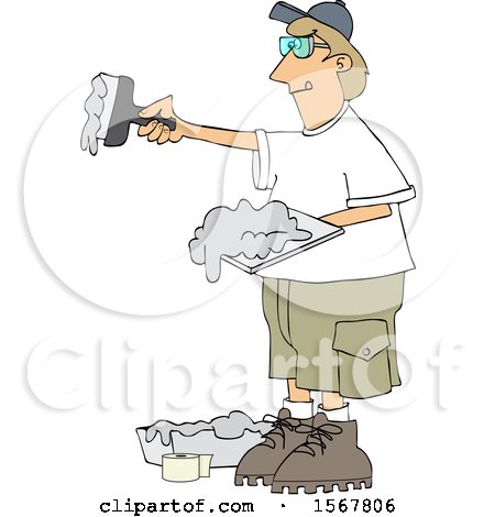Clipart of a Drywall Installer Working - Royalty Free Vector Illustration by djart
