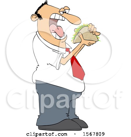 Clipart of a Man About to Shove a Taco in His Mouth - Royalty Free Vector Illustration by djart