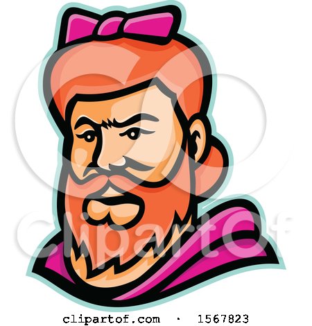Clipart of a Retro Bearded Lady Mascot Wearing a Bow - Royalty Free Vector Illustration by patrimonio