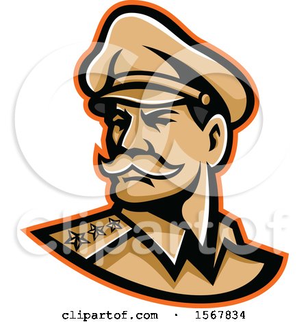 Clipart of a Retro American Three Star General Wearing a Peaked Cap - Royalty Free Vector Illustration by patrimonio
