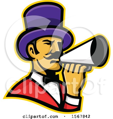 Clipart of a Retro Circus Ringmaster Using a Megaphone - Royalty Free Vector Illustration by patrimonio