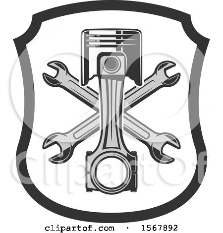 Clipart of a Piston and Wrench Shield Design - Royalty Free Vector Illustration by Vector Tradition SM
