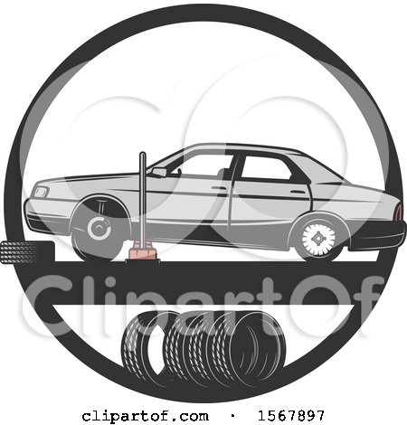 Clipart of a Car Repair Tire Shop Design - Royalty Free Vector Illustration by Vector Tradition SM