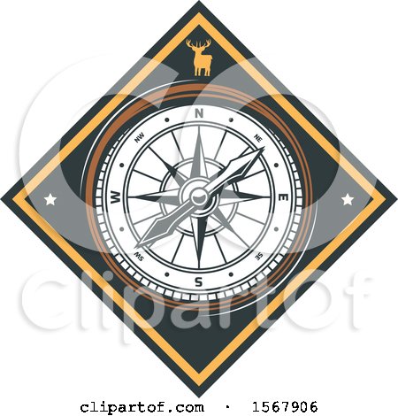 Clipart of a Hunting Compass and Deer Design - Royalty Free Vector Illustration by Vector Tradition SM