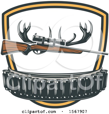Clipart of a Hunting Rifle, Bullets and Antlers Design - Royalty Free Vector Illustration by Vector Tradition SM