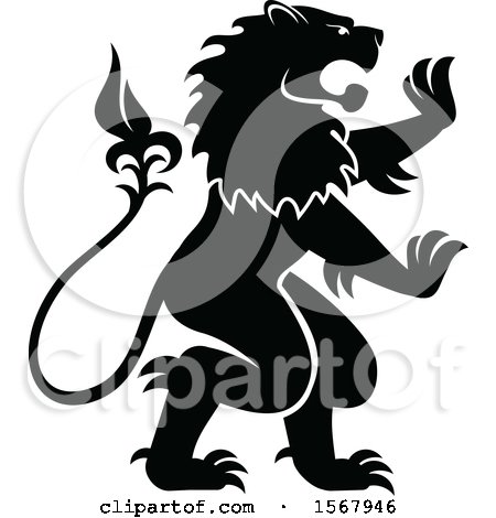 Clipart of a Black and White Heraldic Rampant Lion - Royalty Free Vector Illustration by Vector Tradition SM