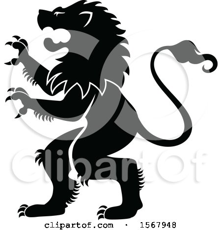 Clipart of a Black and White Heraldic Rampant Lion - Royalty Free Vector Illustration by Vector Tradition SM