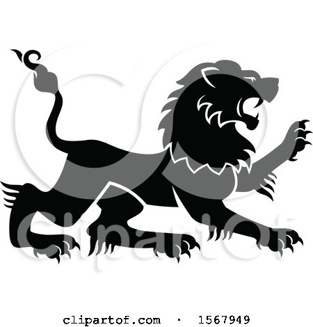 Clipart of a Black and White Heraldic Lion - Royalty Free Vector Illustration by Vector Tradition SM
