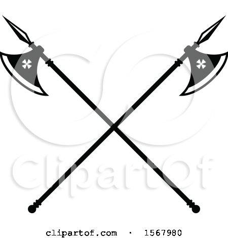 Clipart of a Black and White Design of Crossed Axes - Royalty Free Vector Illustration by Vector Tradition SM
