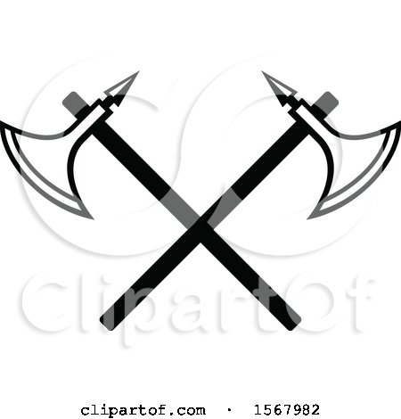 Clipart of a Black and White Design of Crossed Axes - Royalty Free Vector Illustration by Vector Tradition SM