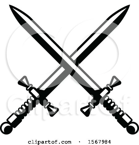 Clipart of a Black and White Design of Crossed Swords - Royalty Free Vector Illustration by Vector Tradition SM