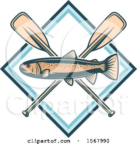 Clipart of a Trout over Crossed Paddles - Royalty Free Vector Illustration by Vector Tradition SM