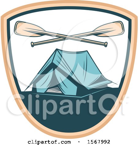 Clipart of a Tent and Crossed Oars in a Shield - Royalty Free Vector Illustration by Vector Tradition SM