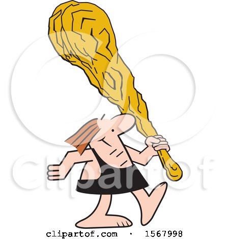 Clipart of a Cartoon Caveman Walking with a Giant Club - Royalty Free Vector Illustration by Johnny Sajem