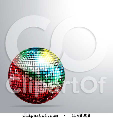 Clipart of a 3d Colorful Disco Ball on a Gray Background - Royalty Free Vector Illustration by elaineitalia