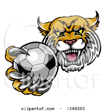 Clipart of a Tough Lynx Monster Mascot Holding out a Soccer Ball in One Clawed Paw - Royalty Free Vector Illustration by AtStockIllustration