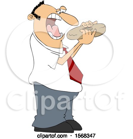Clipart of a Cartoon Man About to Shove a Bagel in His Mouth - Royalty Free Vector Illustration by djart