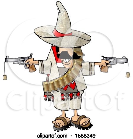 Clipart of a Mexican Bandito Holding Two Cork Guns - Royalty Free Illustration by djart