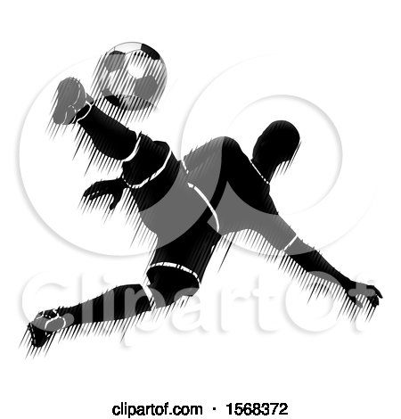Clipart of a Motion Blur Styled Silhouetted Soccer Player in Action - Royalty Free Vector Illustration by AtStockIllustration