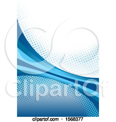 Clipart of a Blue Wave and Halftone Layout Template Background - Royalty Free Vector Illustration by dero