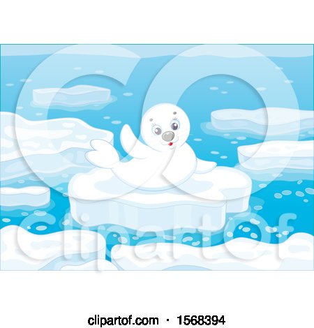 Clipart of a Cute Seal Pup on an Ice Floe - Royalty Free Vector Illustration by Alex Bannykh