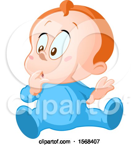 Clipart of a Wondering Baby Boy in Blue Pajamas - Royalty Free Vector Illustration by yayayoyo