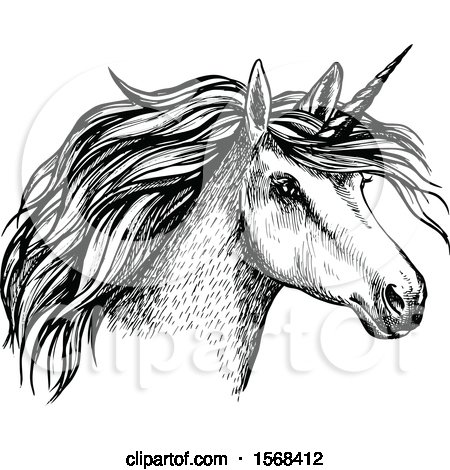 Clipart of a Sketched Unicorn - Royalty Free Vector Illustration by Vector Tradition SM