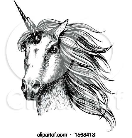 Clipart of a Sketched Unicorn - Royalty Free Vector Illustration by Vector Tradition SM