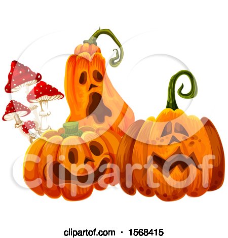 Clipart of Halloween Jackolantern Pumpkins and Mushrooms - Royalty Free Vector Illustration by Vector Tradition SM