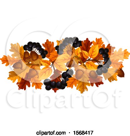 Clipart of a Festive Autumn Leaf Design with Black Currants and Acorns - Royalty Free Vector Illustration by Vector Tradition SM