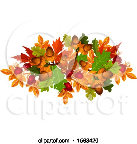 Clipart of a Festive Autumn Leaf Design with Acorns and Rosehips - Royalty Free Vector Illustration by Vector Tradition SM