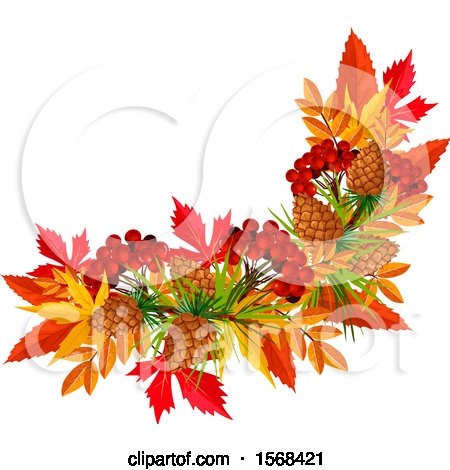 Clipart of a Festive Autumn Leaf Design with Currants and Pinecones - Royalty Free Vector Illustration by Vector Tradition SM