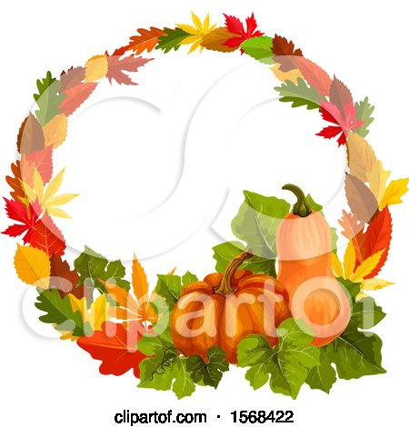 Clipart of a Festive Autumn Leaf Design with a Gourd and Pumpkin - Royalty Free Vector Illustration by Vector Tradition SM