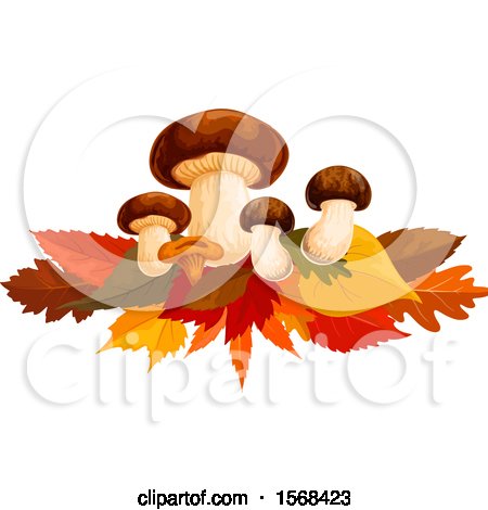 Clipart of a Festive Autumn Leaf Design with Mushrooms - Royalty Free Vector Illustration by Vector Tradition SM