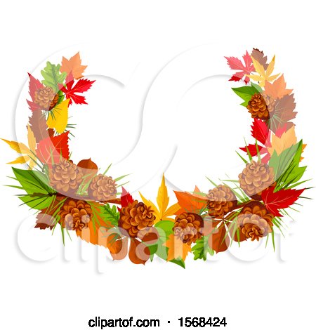 Clipart of a Festive Autumn Leaf Design with Pinecones - Royalty Free Vector Illustration by Vector Tradition SM