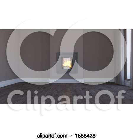 Clipart of a 3d Fireplace and Empty Room Interior - Royalty Free Illustration by KJ Pargeter