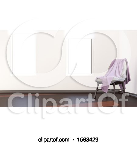 Clipart of a 3d Chair with a Throw in a Room - Royalty Free Illustration by KJ Pargeter