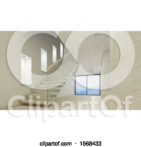 Clipart of a 3d Stairway and Empty Room Interior - Royalty Free Illustration by KJ Pargeter