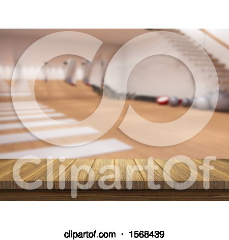 Clipart of a 3d Wood Bar with Blurred Gym Interior - Royalty Free Illustration by KJ Pargeter