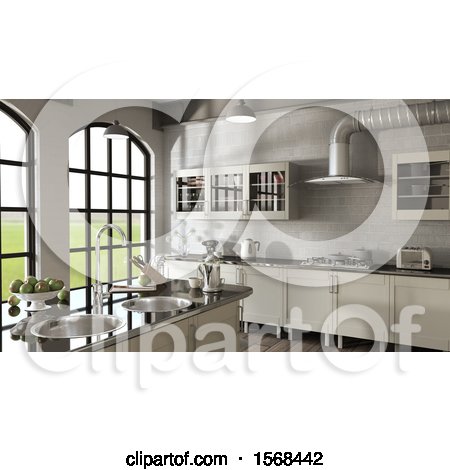 Clipart of a 3d Kitchen Interior - Royalty Free Illustration by KJ Pargeter