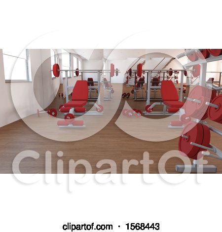 Clipart of a 3d Gym Interior - Royalty Free Illustration by KJ Pargeter