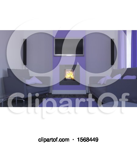 Clipart of a 3d Fireplace and Living Room Interior - Royalty Free Illustration by KJ Pargeter