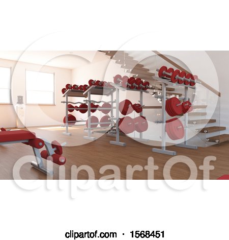 Clipart of a 3d Gym Interior - Royalty Free Illustration by KJ Pargeter