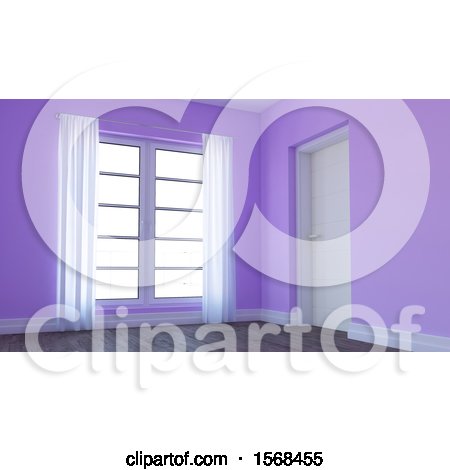 Clipart of a 3d Purple Empty Room Interior - Royalty Free Illustration by KJ Pargeter