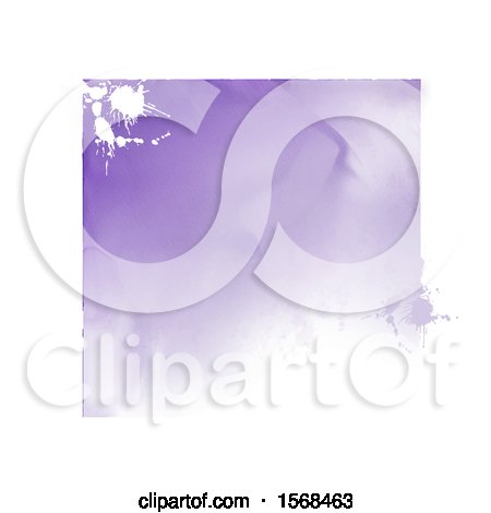 Clipart of a Purple Watercolor Square and Splatters with a White Border - Royalty Free Vector Illustration by KJ Pargeter
