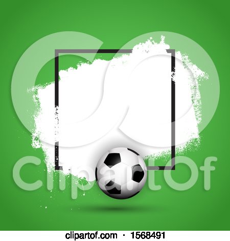 Clipart of a 3d Soccer Ball Frame with White Grunge on Green - Royalty Free Vector Illustration by KJ Pargeter